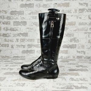 Enzo Angiolini Zoot Leather Knee High Solid Black Side Zipper Riding Boots T425